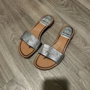 Stuart Weitzman Metallic Silver Slide Sandals